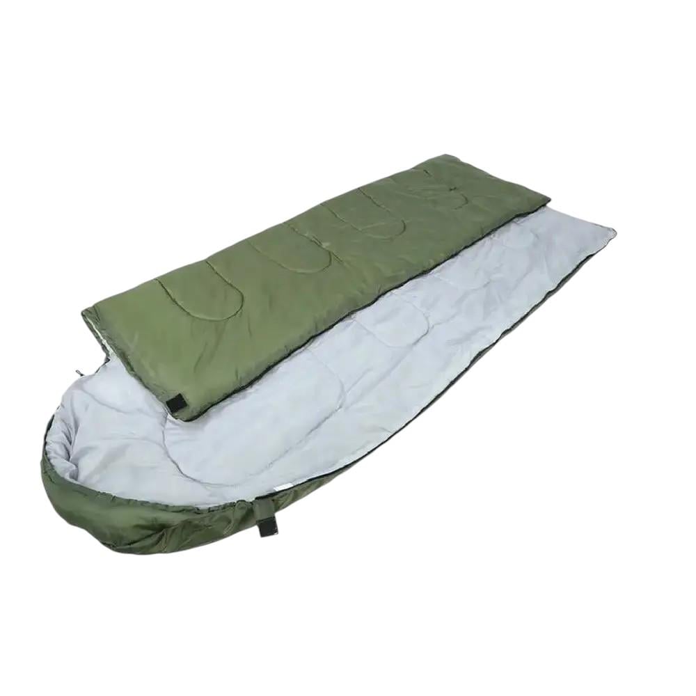 Мішок спальний туристичний з капюшоном зимовий -15°C Зелений