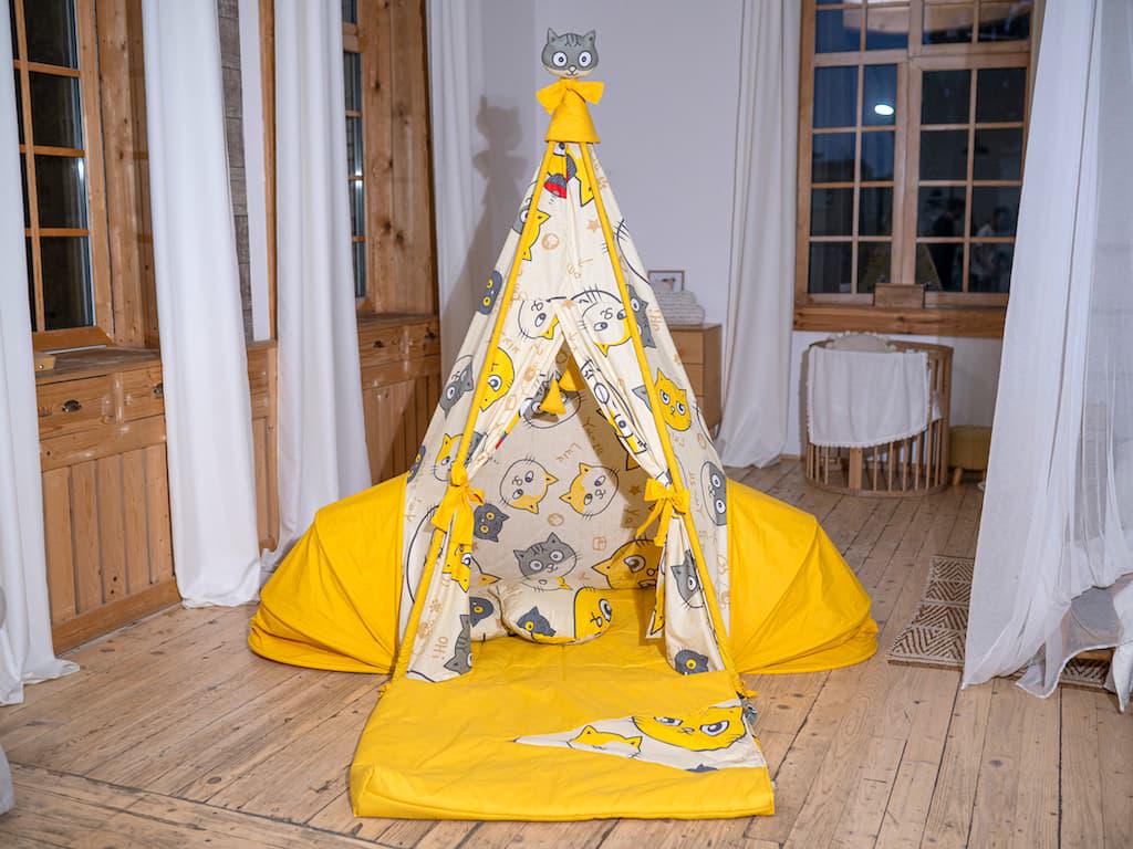 Палатка вигвам Vigvam ELIT с мягким полом и подушкой с сумкой Котик Мой Золотой 115х170х225 см Палатка вигвам Vigvam ELIT с мягким полом и подушкой с сумкой Котик Мой Золотой 115х170х225 см