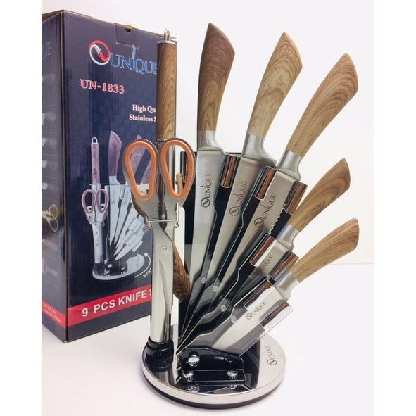 Набір ножів кухонних Unique UN-1833 wood нержавіюча сталь з підставкою 9 пр. (23793743) - фото 3 Набір ножів кухонних Unique UN-1833 wood нержавіюча сталь з підставкою 9 пр. (23793743) - фото 3
