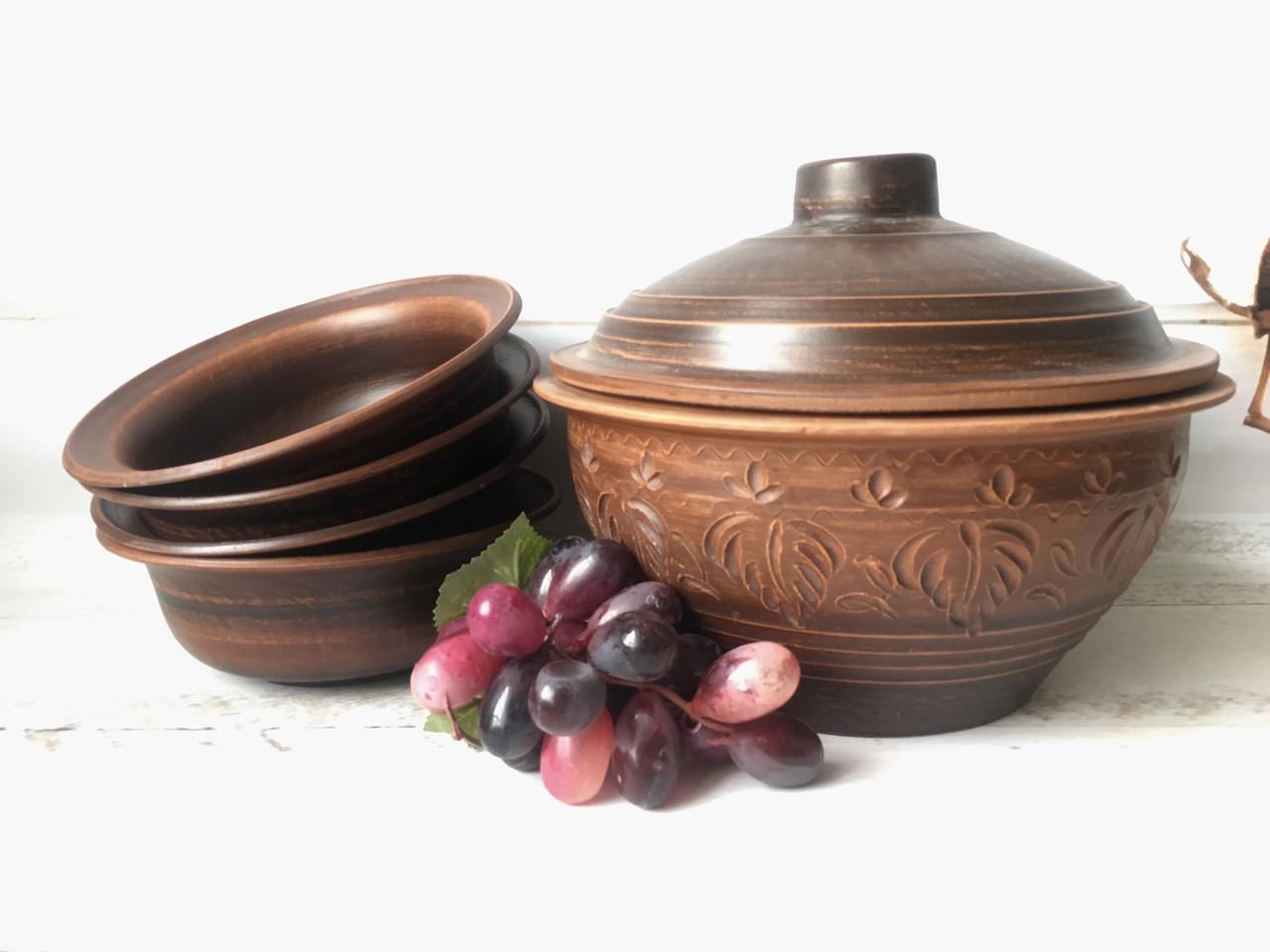 Набор глиняный супница 2,5 л и 4 миски 600 мл (937386200)