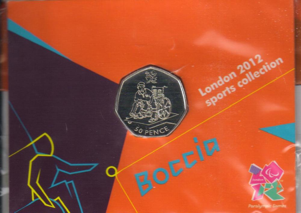 Коллекционная монета Великобритания 50 пенсов 2011 UNC XXX Летние Олимпийские игры 2012 в Лондоне - Бочче в сувенирной упаковке (М02801)