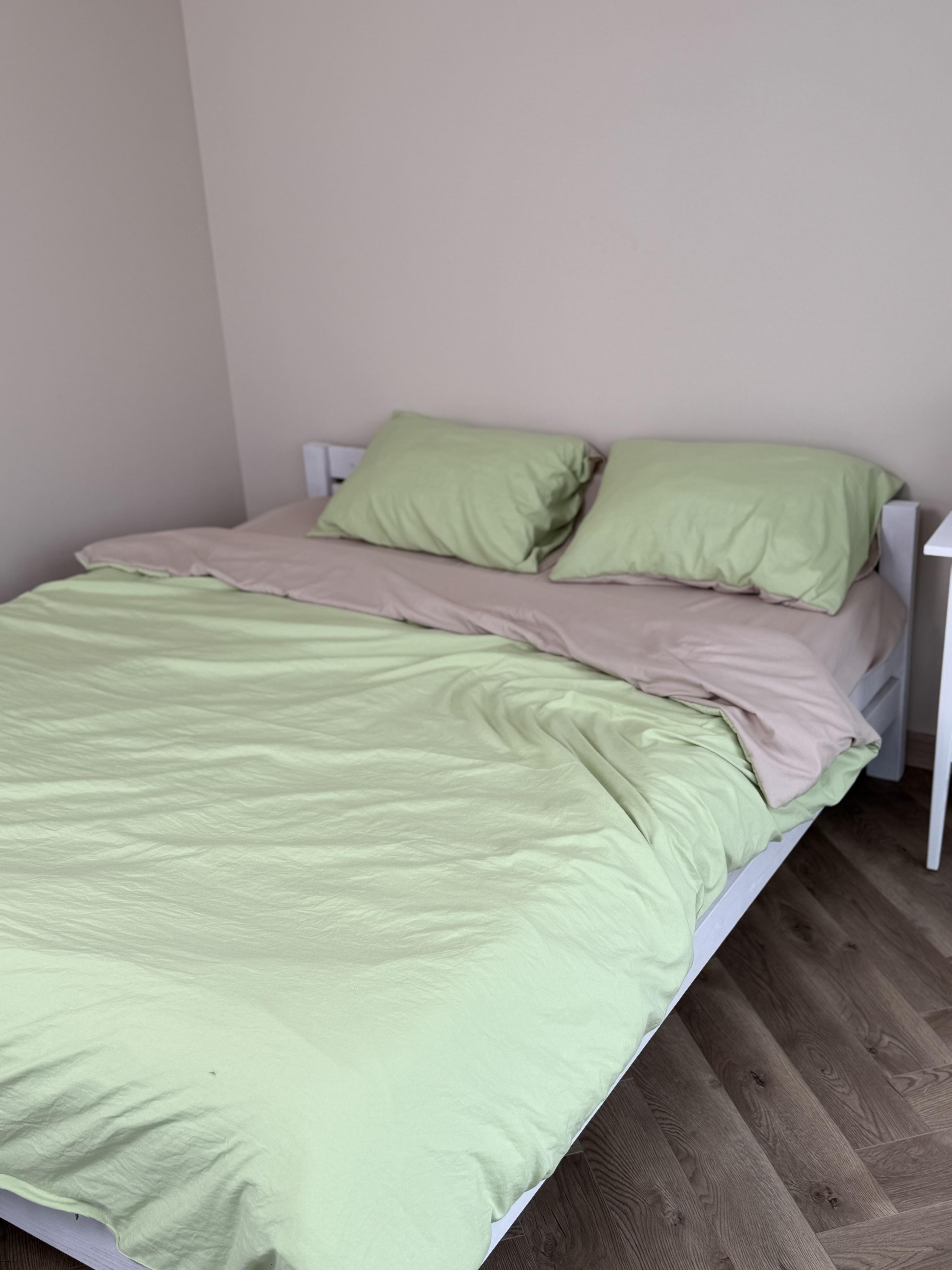 Комплект постельного белья Тень сатин евро/наволочки 50х70/70х70 см Зеленый/Бежевый (6834) - фото 5