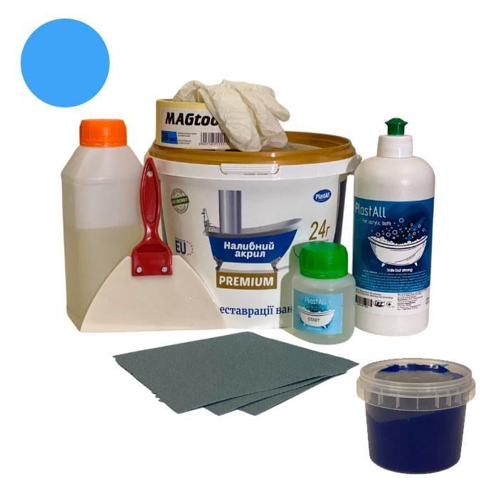 Акрил жидкий с набором для реставрации ванн Plastall Premium 1,7 м 3,3 кг Синий (23915798)