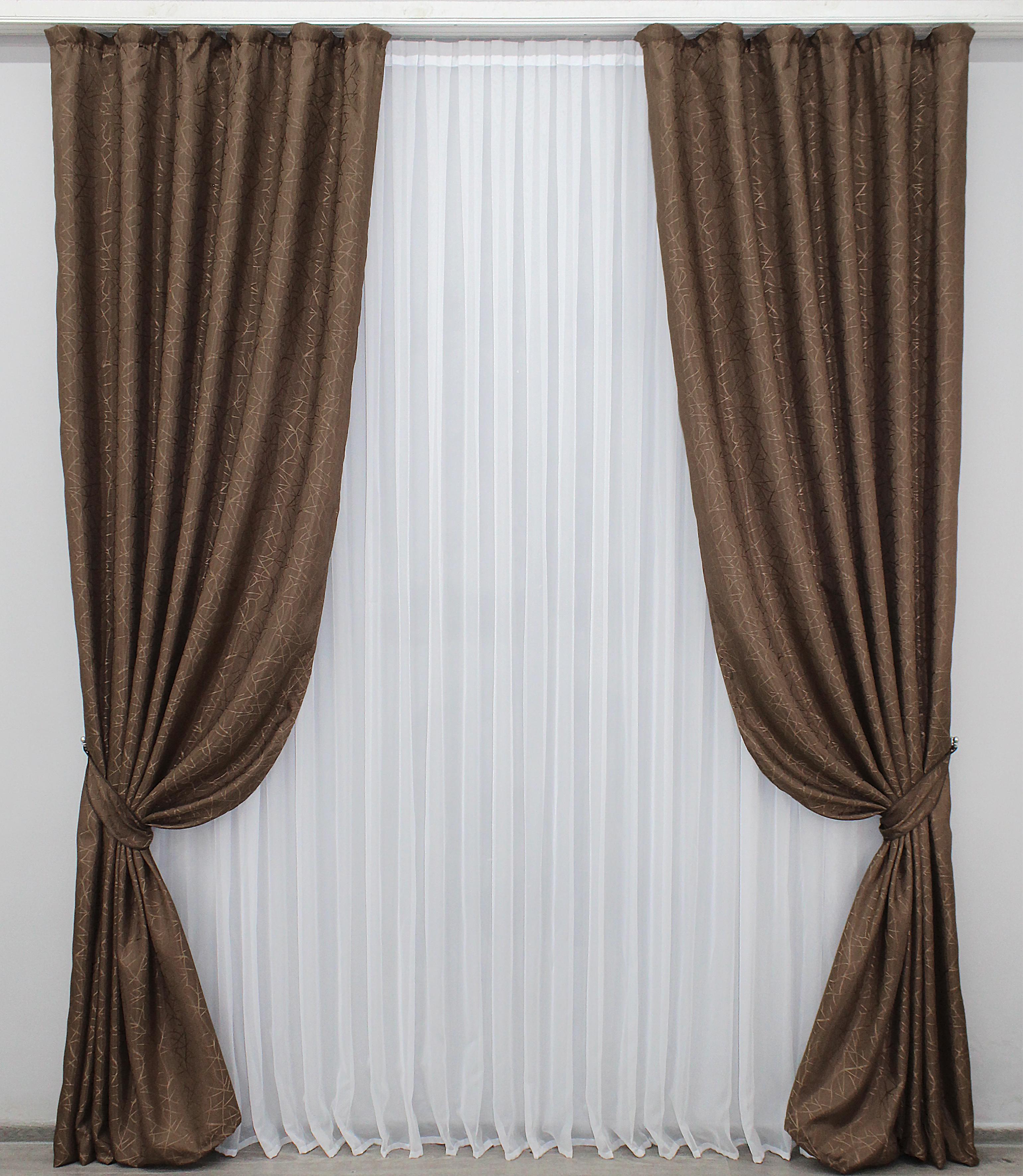 Комплект готовых штор VR-Textil Жаккард Саванна №518ш 150х270 см 2 шт. Коричневый (33-0337)