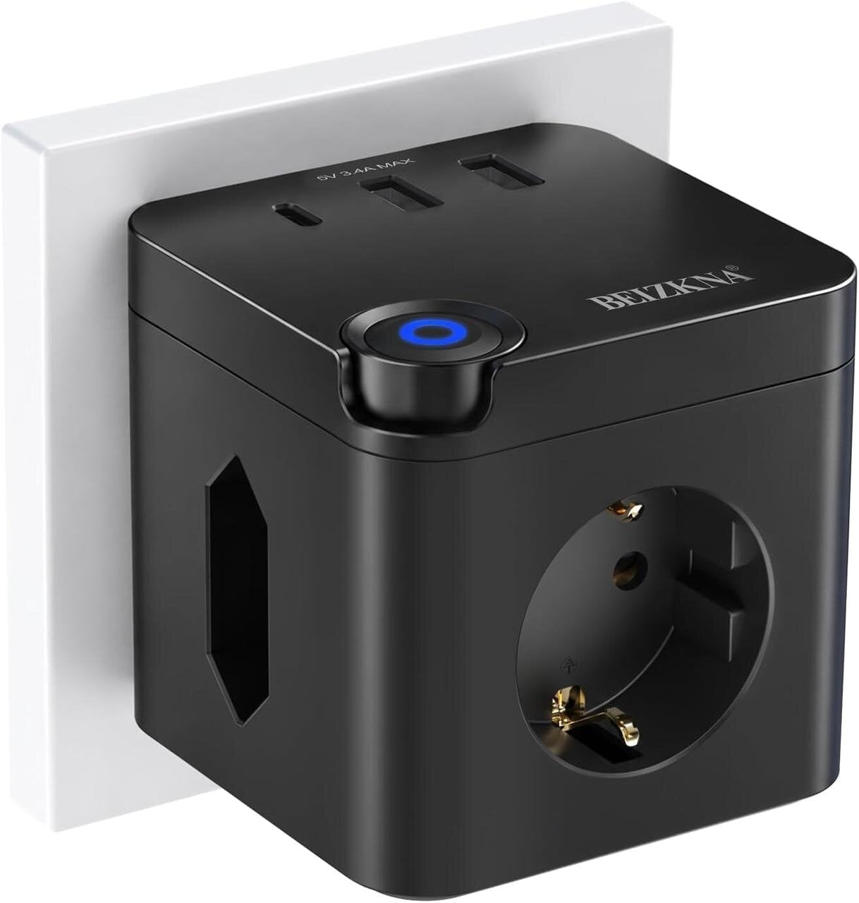 Разветвитель-куб сетевой Beizkna на 3 розетки с USB-A и USB-C 3680 Вт Черный