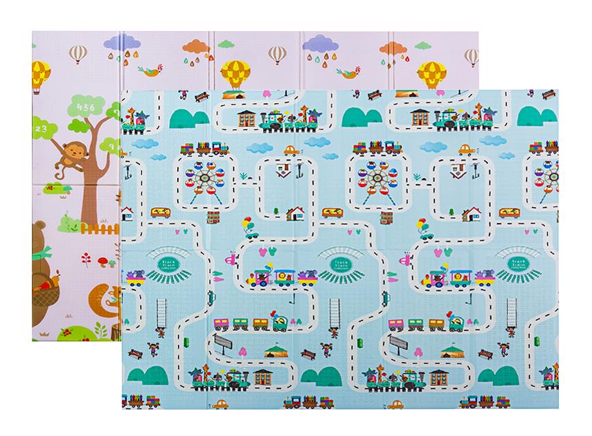 Развивающий коврик детский двухсторонний Медведь с совой 01/Поезд 06 складной с сумкой 200х180х1 см (1877208816)