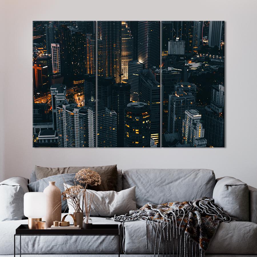 Картина город Огни тёмных небоскрёбов 156x100 см (A809-3)