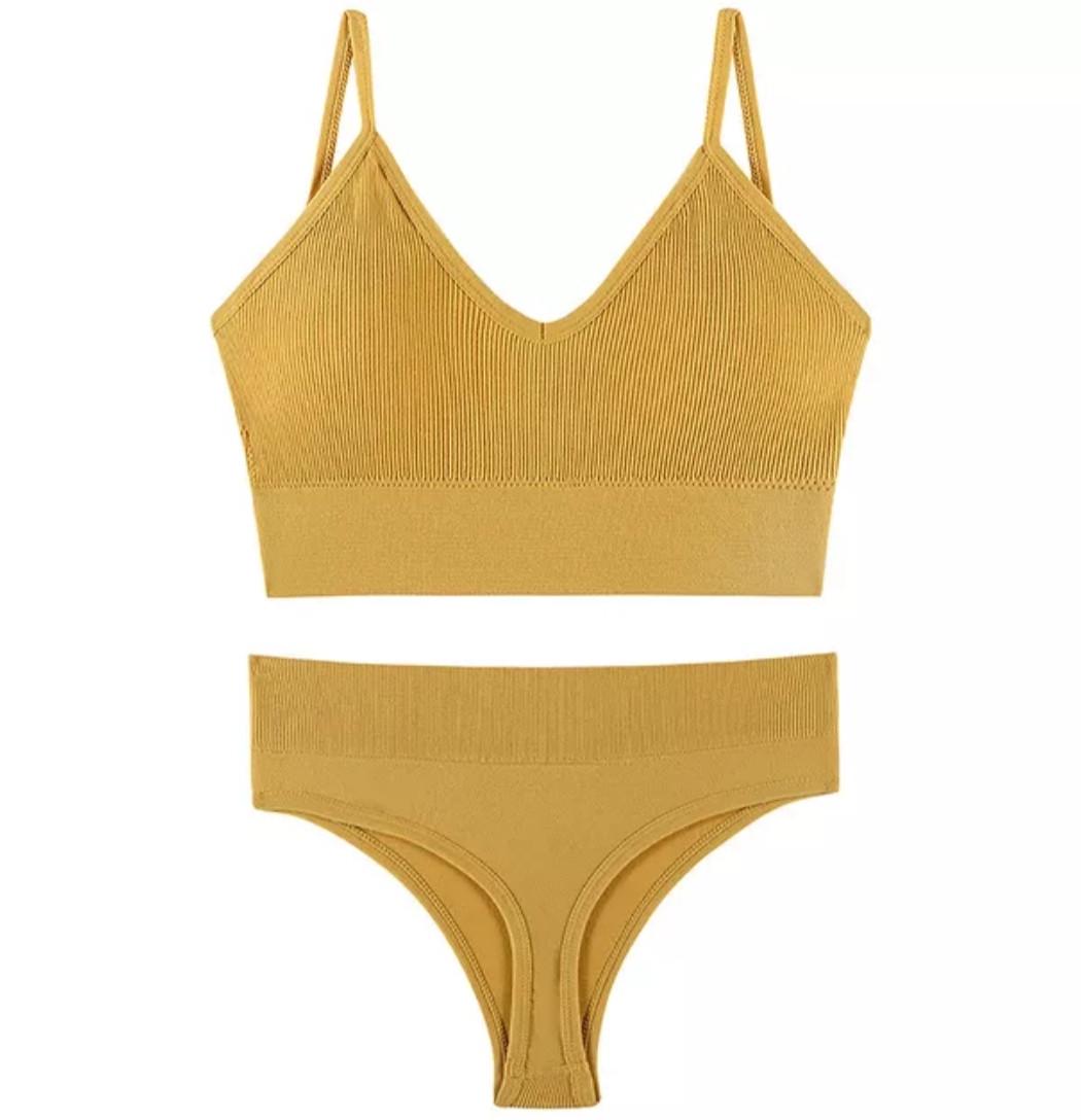 Комплект нижньої білизни в рубчик S/M Жовтий (1710526874) - фото 3