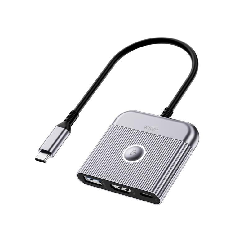 USB-хаб WIWU Wi-HB002 Traveling Type-C to USB 3.0/Type-C/HDMI Grey (6976975616437)