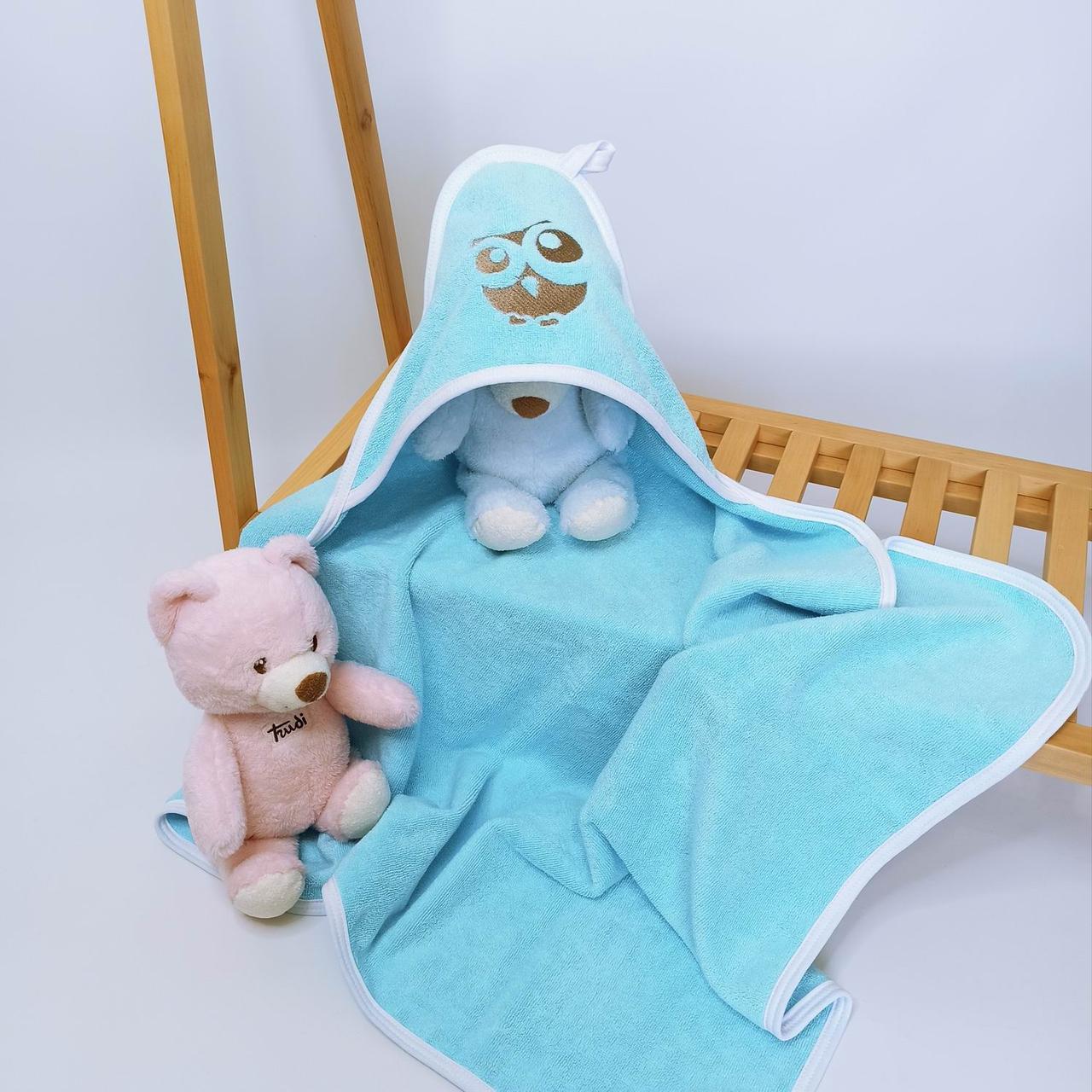 Полотенце детское после купания Penetka Сова с капюшоном махровое с вышивкой 90x80 см Бирюзовый (6488.90.80.207.9)