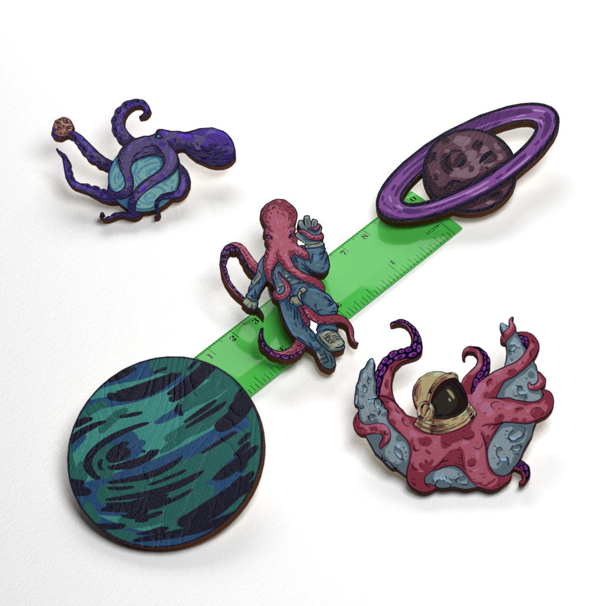 Набор значков Lex Altern Осьминоги-пришельцы из дерева 5 шт. - фото 2 Набор значков Lex Altern Осьминоги-пришельцы из дерева 5 шт. - фото 2