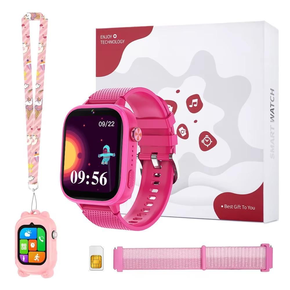 Дитячий смарт-годинник Lemfo B-38 Pro з GPS, SIM-картою, прослуховуванням, 2 додатковими ремінцями та підвіскою на шию Рожеві (325435)
