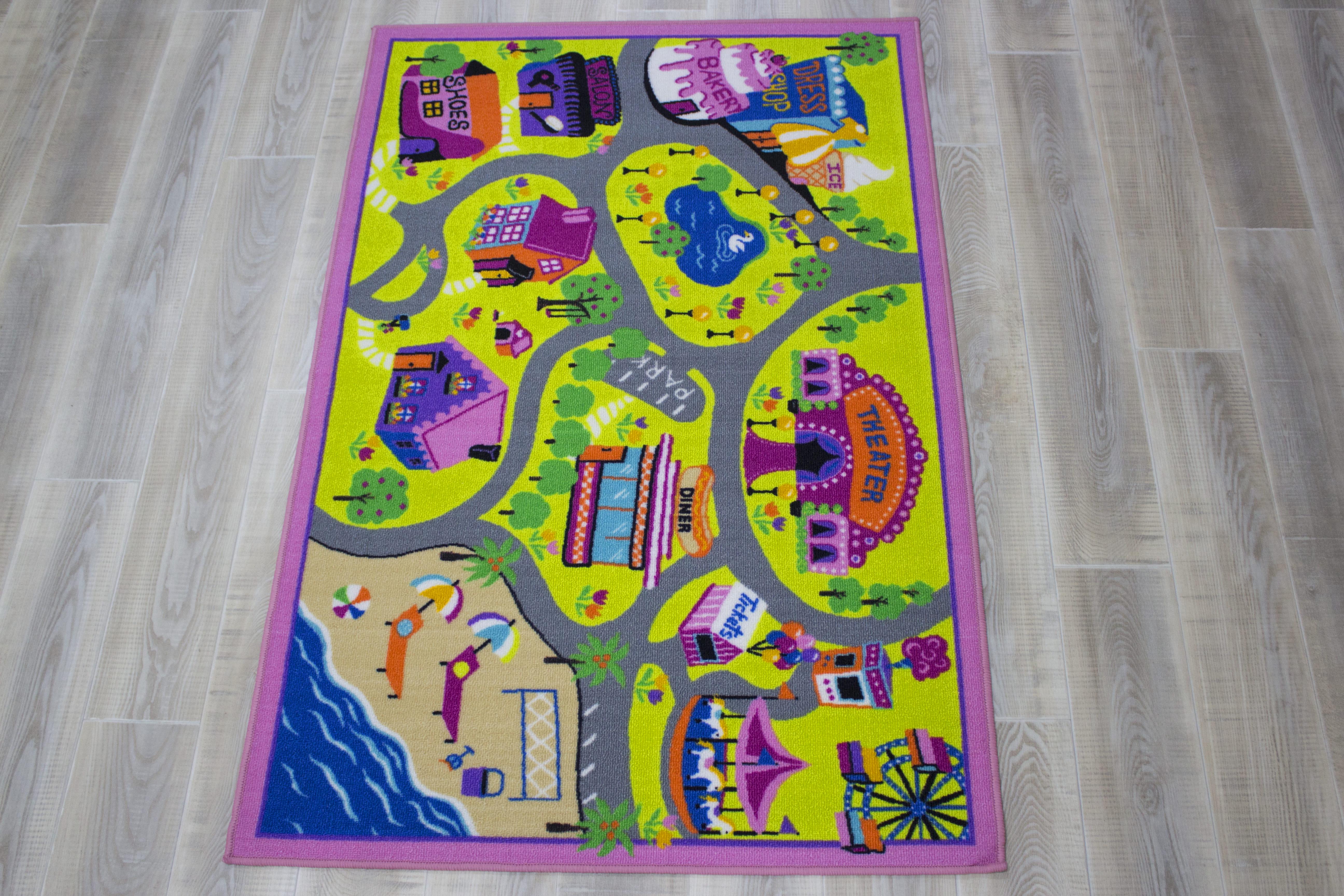 Коврик детский для девочек Город 100x150 см Розовый (24904913) - фото 2