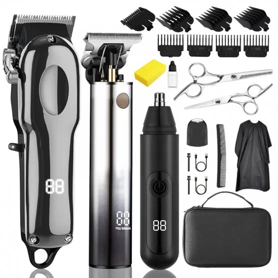 Комплект для стрижки и ухода Kayfovo машинка для волос/триммер для носа/аксессуары/и сумка для хранения (29374)