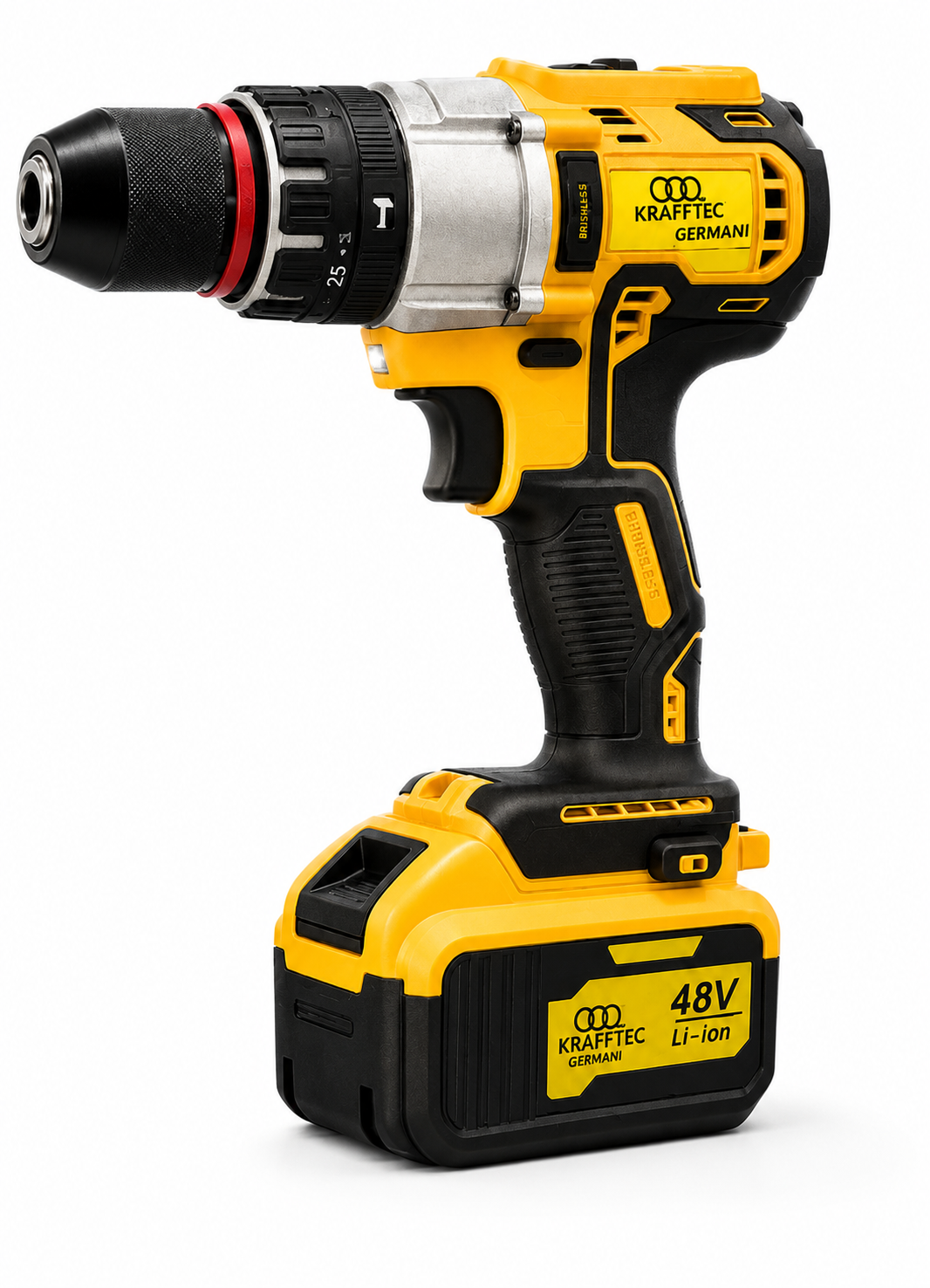 Дрель-шуруповерт ударная аккумуляторная Krafftec Germani DCD996P3 130 Нм 48 В Желтый (DCD996P3)