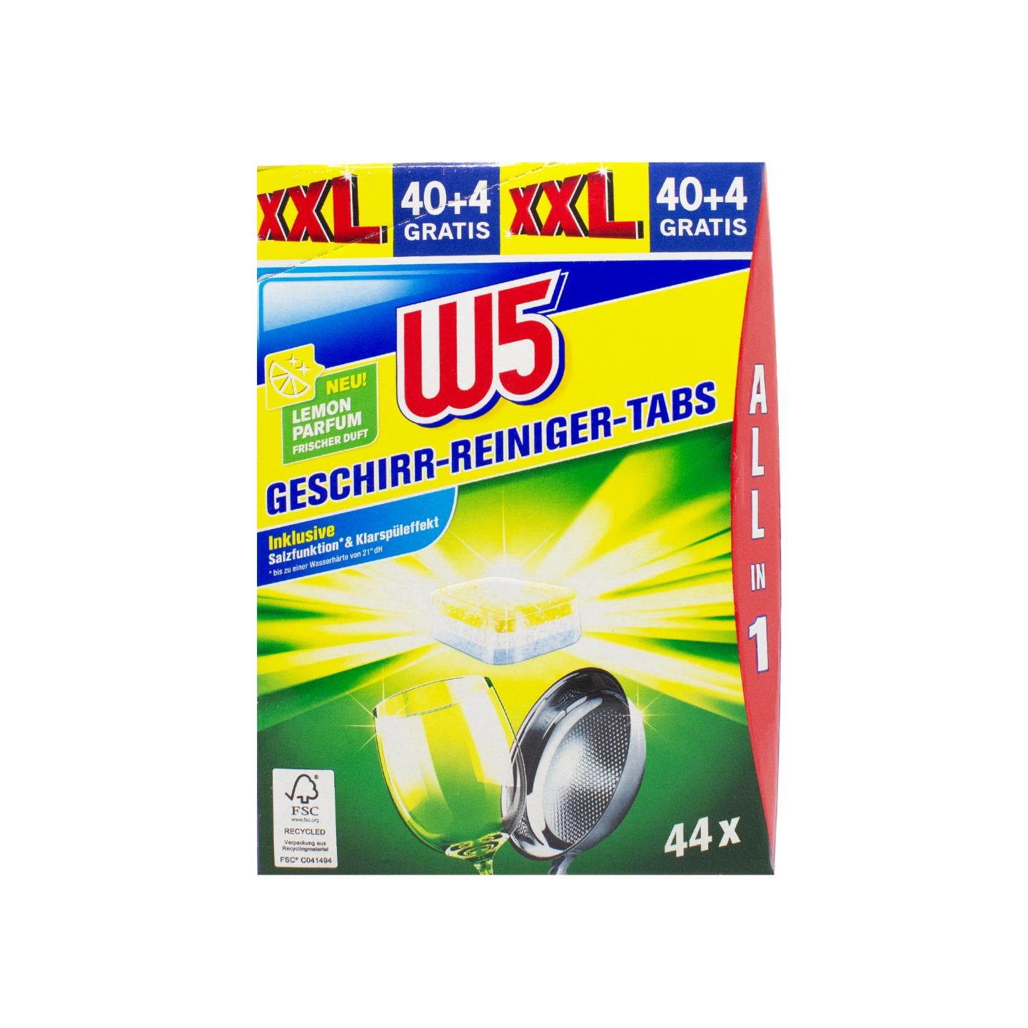 Таблетки для посудомоечной машины W5 Lemon 44 шт. (НФ-00005472)