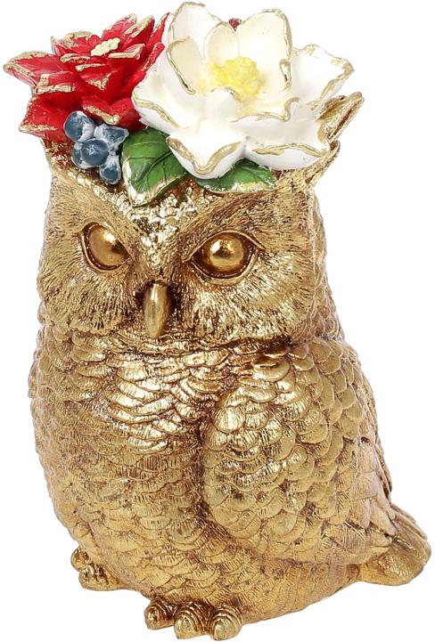 Декоративная статуэтка Сова с Цветами 18 см полистоун Золото (BD-837-182)