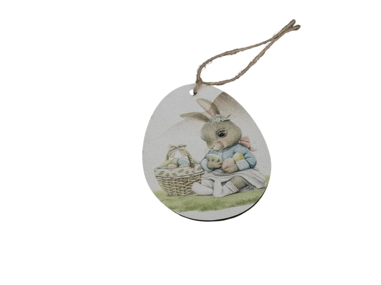 Заготівка-підвіска для рукоділля Пасхальне яйце з принтом пасхальна зайка під декупаж і розпис 8х6 см Різнокольоровий (XV-007)