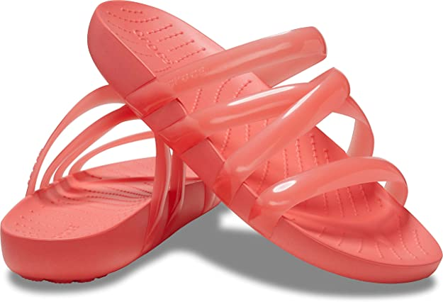 Шльопанці жіночі утеплені Crocs Splash Glossy Strappy Sandal Neon Watermelon р. 37-38 Помаранчевий (14841)