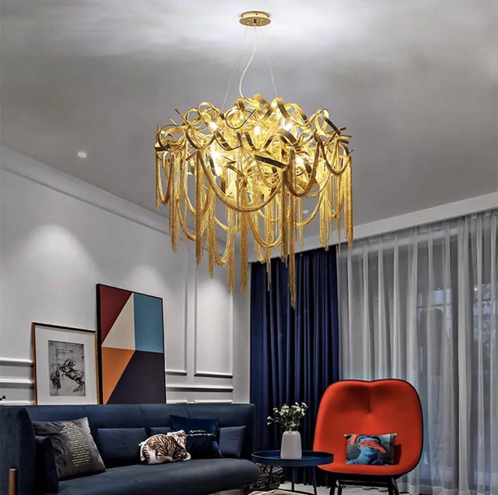 Люстра роскошная круглая подвесная с подвесами в виде цепочек Ø 60 см Золотой (Md6011-600 GD)