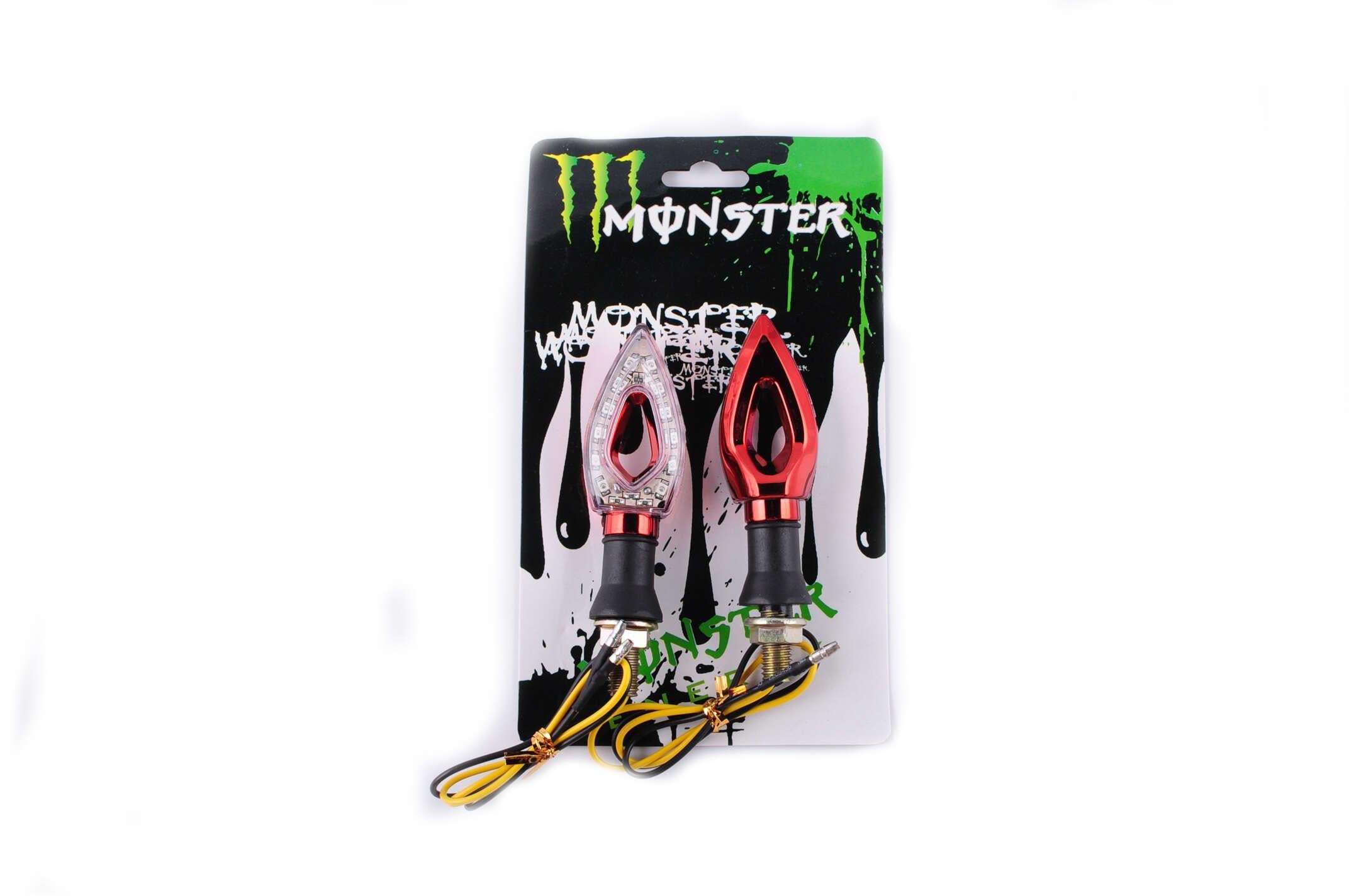 Повороты светодиодные пара стреловидные красные прозрачные MONSTER ENERGY (O-938)