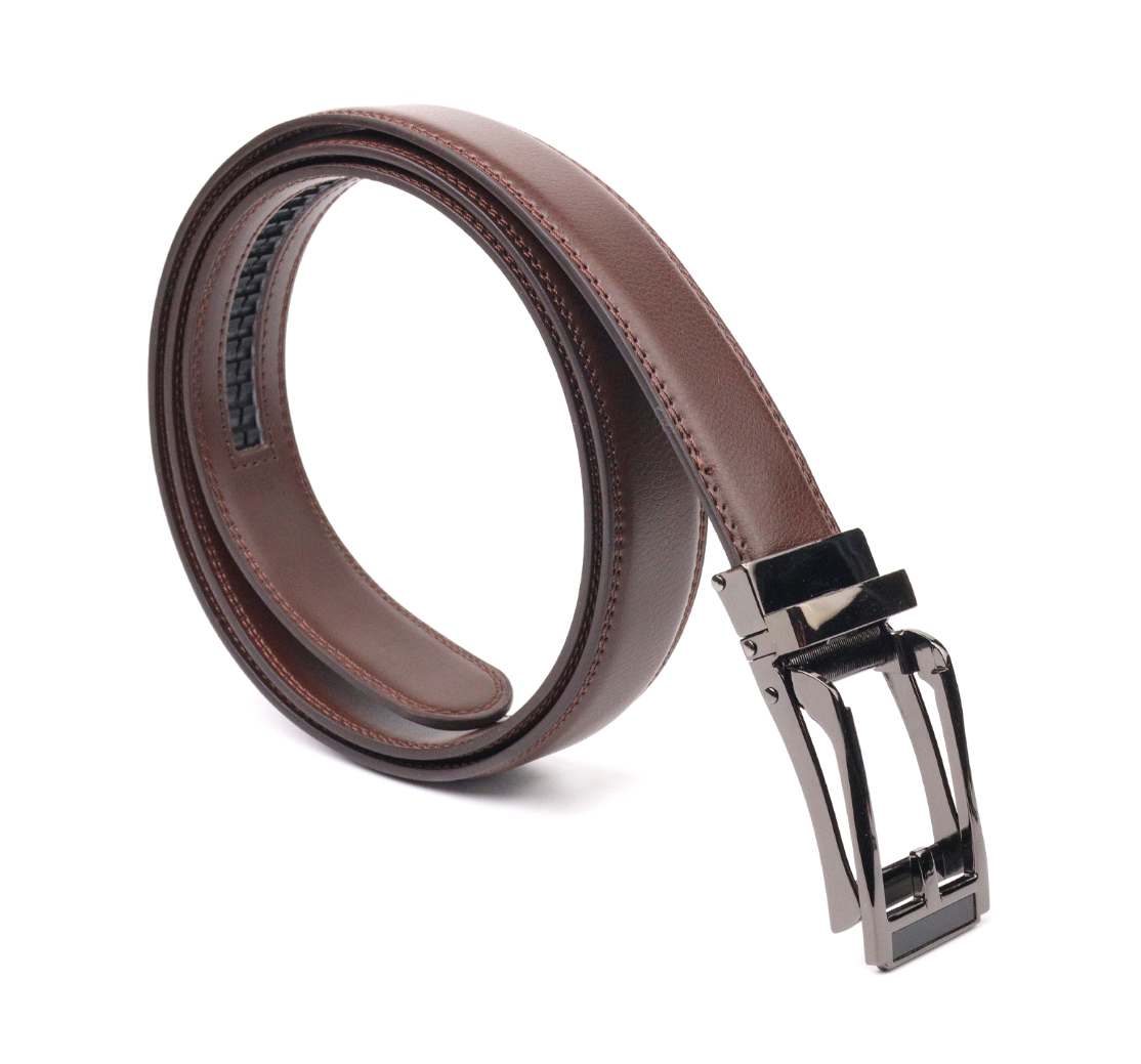 Ремень с пряжкой-автомат VINTAGE Leather Belt 20226 из натуральной кожи Коричневый (55268)