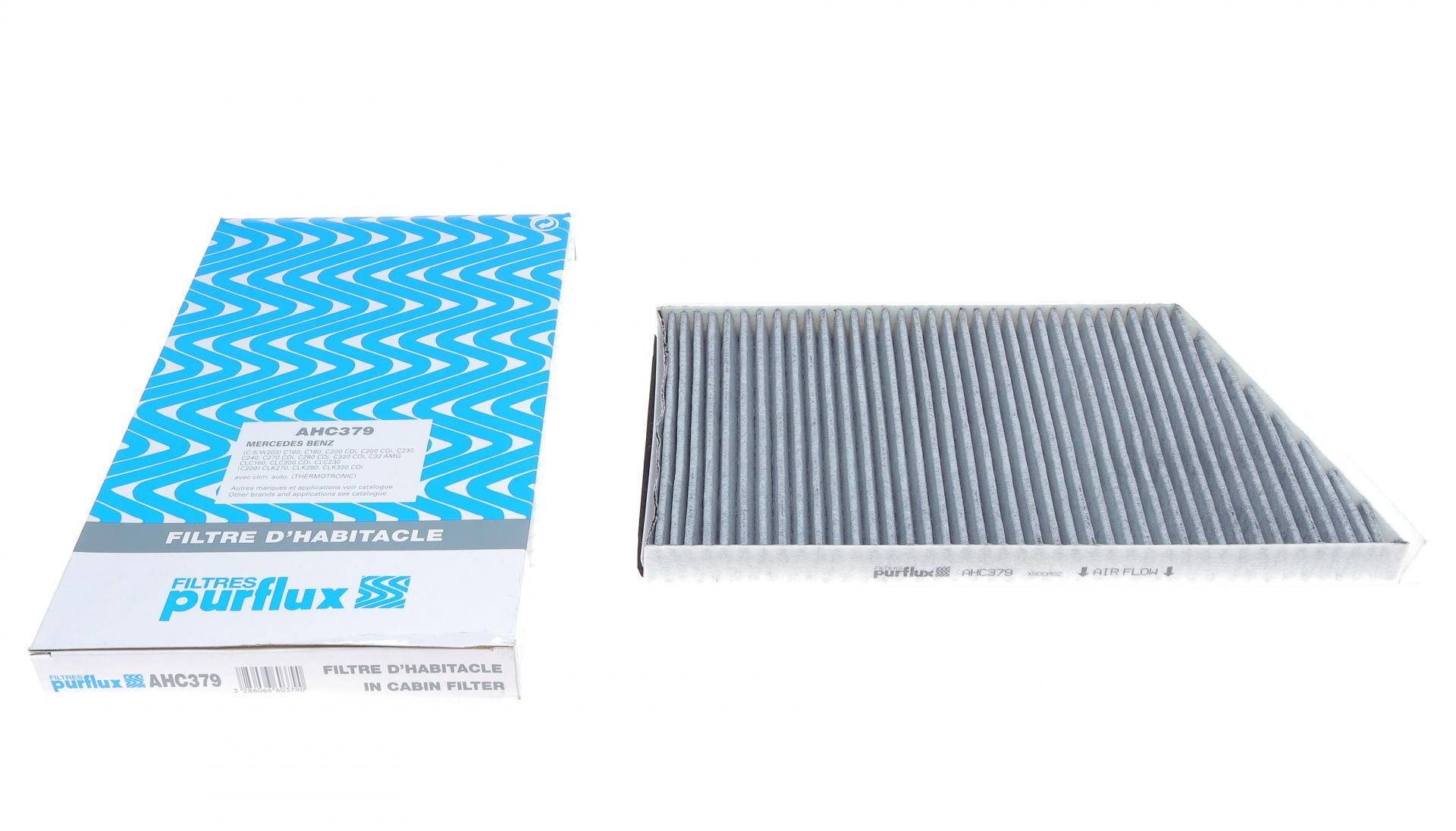 Фильтр салона PURFLUX для MB C-class W203 00-07 угольный (AHC379)