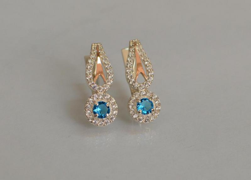 Серебряные серьги Sil с золотыми пластинами 135s-1 Аквамарин (Sil-1172)