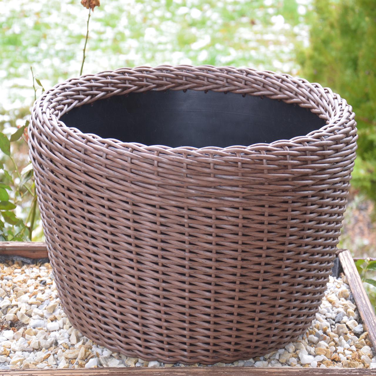 Кашпо большое для растений и цветов из искусственного ротанга/ручной работы 60 л Молочный шоколад (12343666) - фото 4