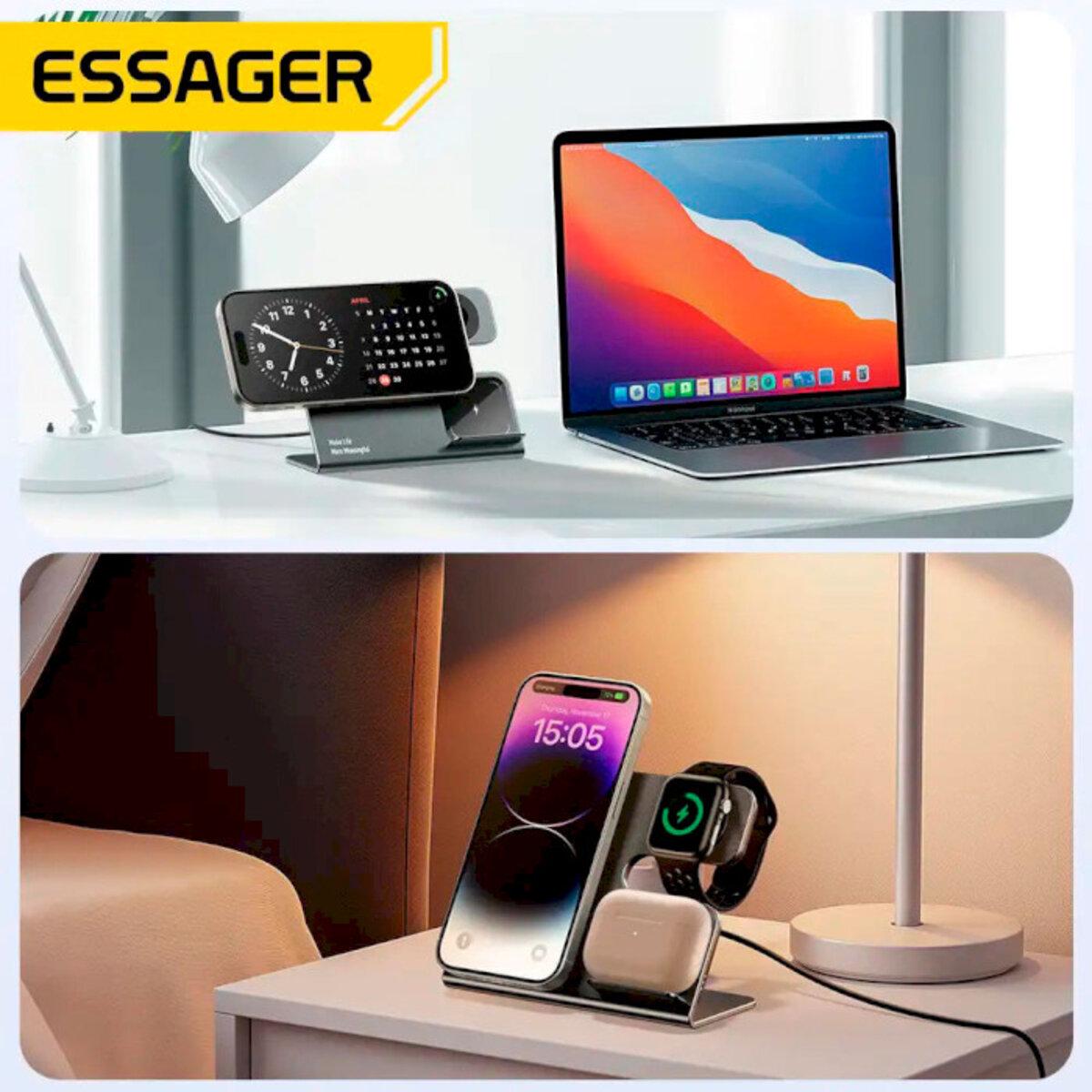 Зарядное устройство беспроводное Essager Ruicheng Desktop magnetic suction three in one wireless charging 15W Black (EWXZM-RC0G-Z) - фото 3 Зарядное устройство беспроводное Essager Ruicheng Desktop magnetic suction three in one wireless charging 15W Black (EWXZM-RC0G-Z) - фото 3