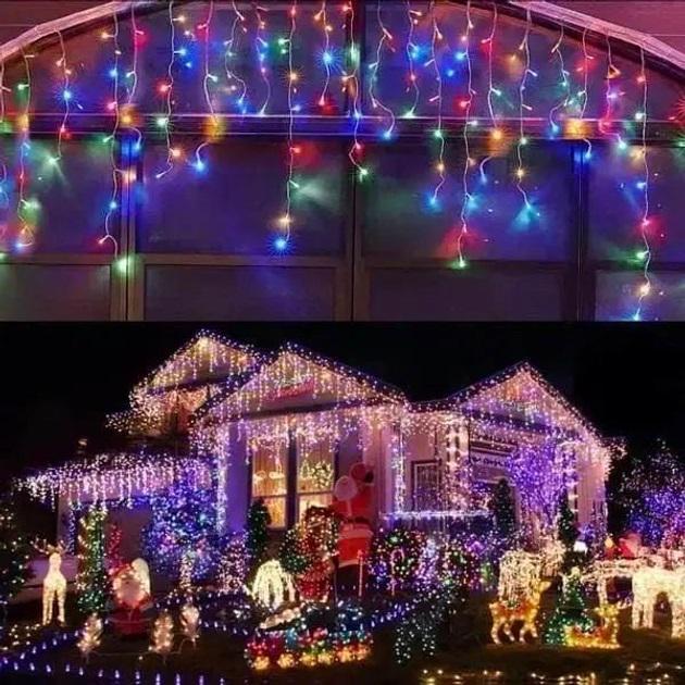 Гирлянда уличная бахрома 12 м 200 led светодиодов наружная белый провод Мультиколор (12MWML) Гирлянда уличная бахрома 12 м 200 led светодиодов наружная белый провод Мультиколор (12MWML)