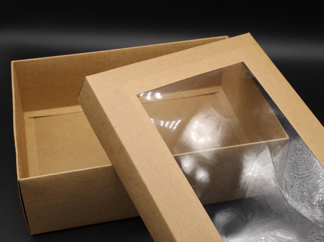 Коробка подарочная сборная с окошком на крышке 30х23х9 см Крафт (OA-7) - фото 3 Коробка подарочная сборная с окошком на крышке 30х23х9 см Крафт (OA-7) - фото 3