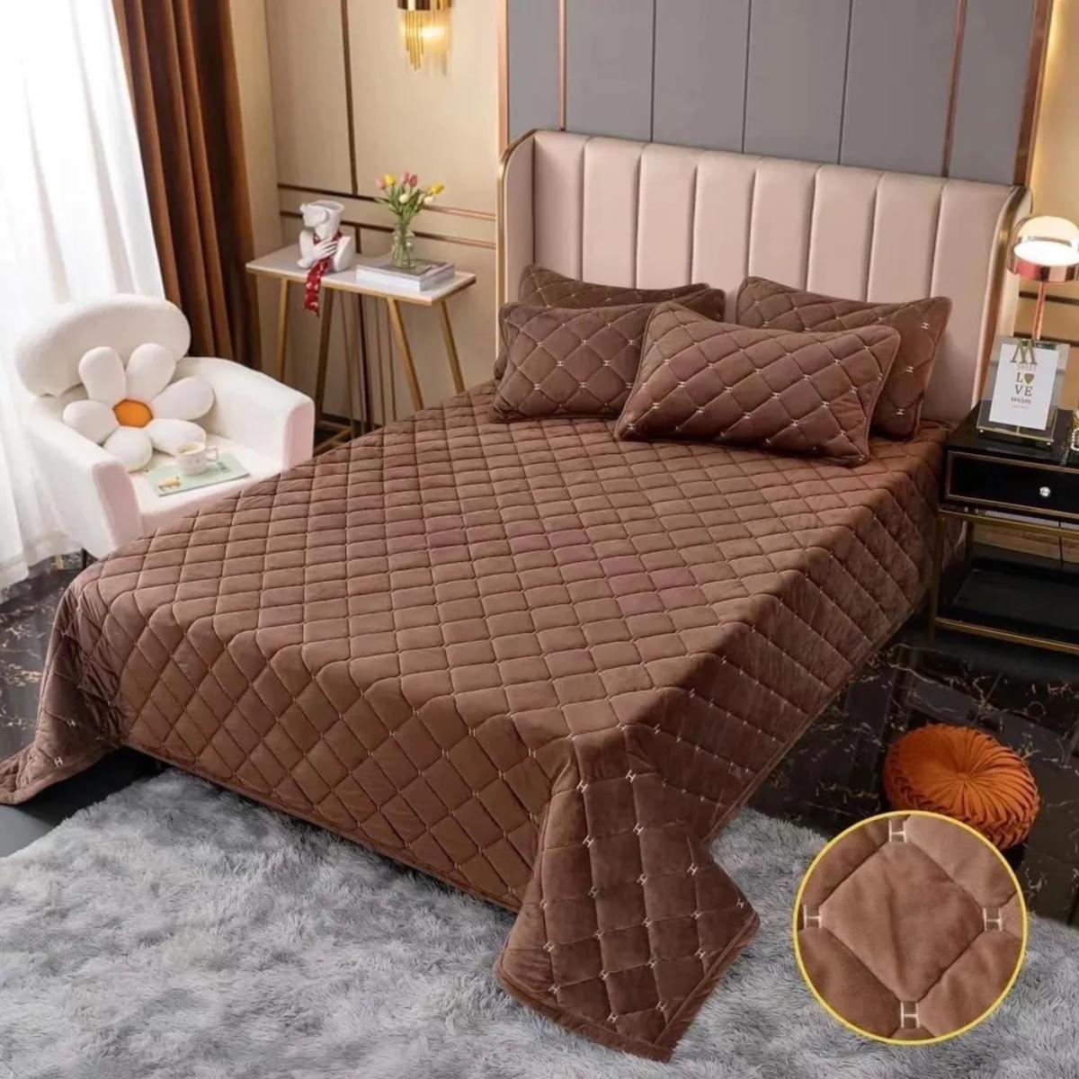 Покривало велюрове стьобане Koloco Ромби гіпоалергенне євро 220х240 см Коричневий (41873) - фото 4