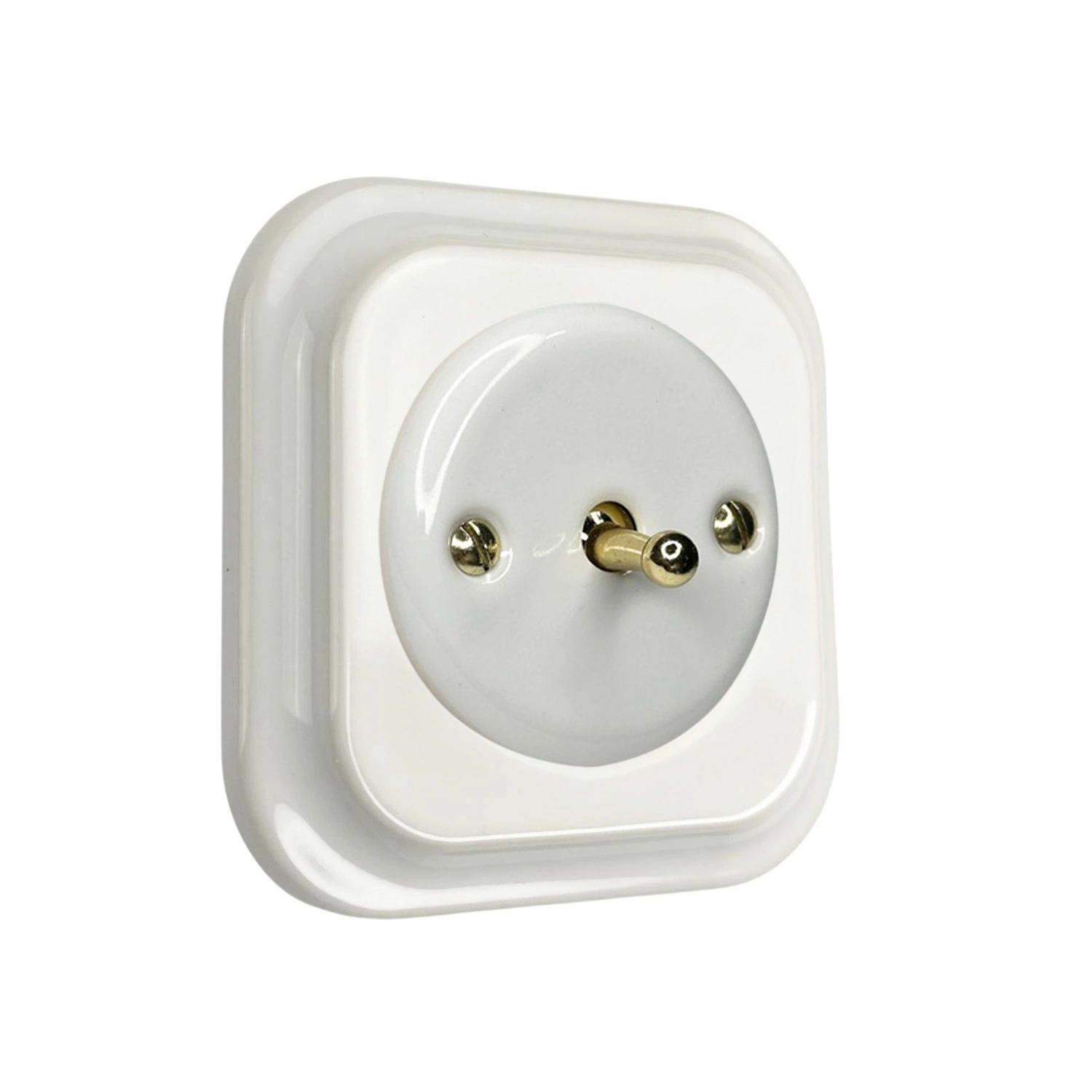 Вимикач ретро керамічний Keruida тумблерний 1-клавішний прихованого монтажу з квадратною рамкою Білий