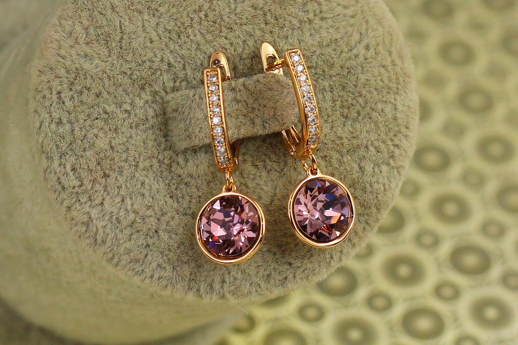 Серьги подвески Xuping Jewelry Сваровски кружочки 2,8 см Розовый хамелеон/Золотистый (33502908)