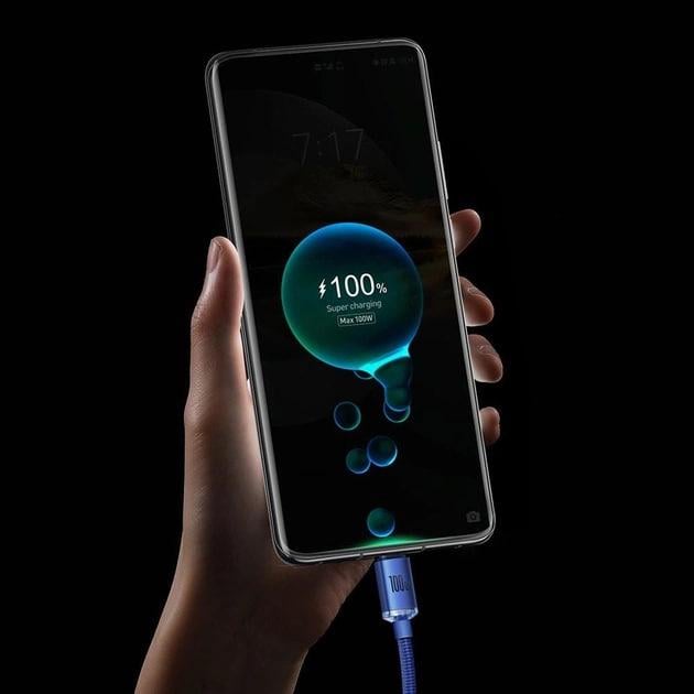 Кабель для швидкого заряджання BASEUS Crystal Shine Series USB Type-C 100 W 5 A 1,2 м Blue (CAJY000403) - фото 8