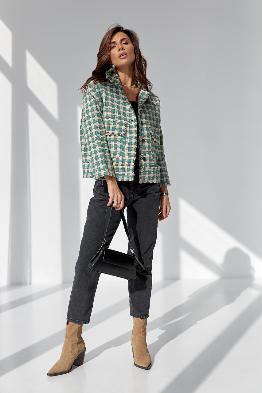 Пиджак твидовый укороченный S Бирюзовый (9528199) - фото 3 Пиджак твидовый укороченный S Бирюзовый (9528199) - фото 3