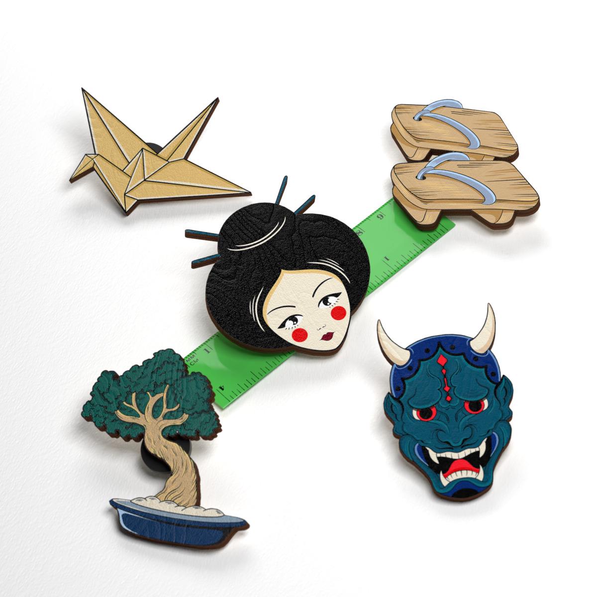 Набор значков Lex Altern Японский стиль/бонсай из дерева 5 шт. - фото 2 Набор значков Lex Altern Японский стиль/бонсай из дерева 5 шт. - фото 2