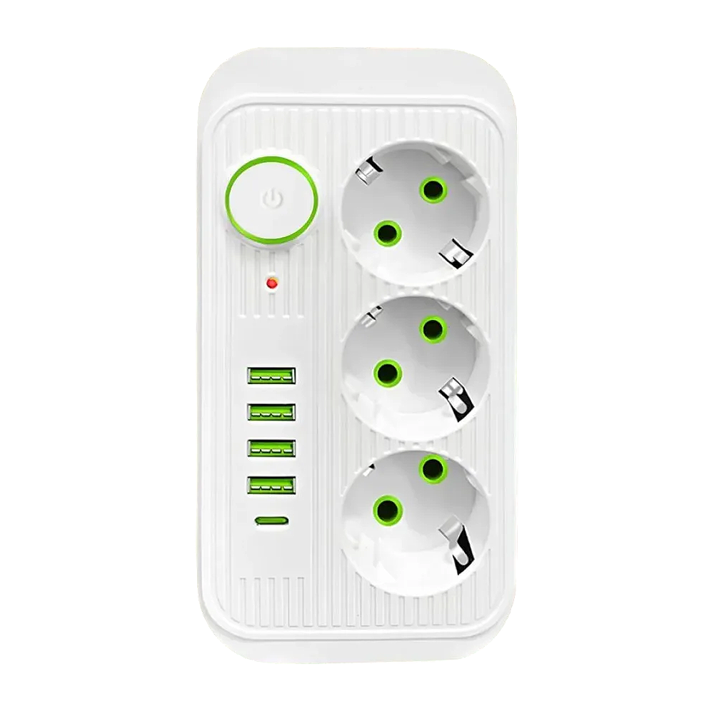 Сетевой фильтр-удлинитель с предохранителем 3 розетками 4 USB/1 Type-C 5000 Вт 5 м Белый (1074) Сетевой фильтр-удлинитель с предохранителем 3 розетками 4 USB/1 Type-C 5000 Вт 5 м Белый (1074)