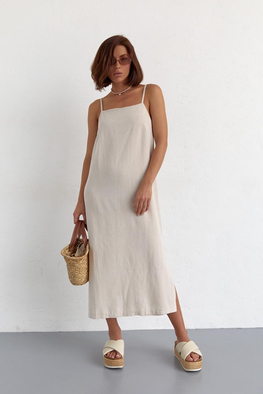 Сарафан на бретелях с разрезами L Бежевый (11092250)