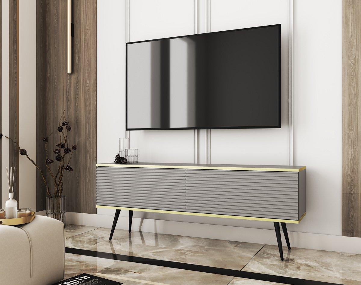 Тумба под ТВ Perfect Home Oro 2-дверная с черными ножками Серый (PFH-091334)