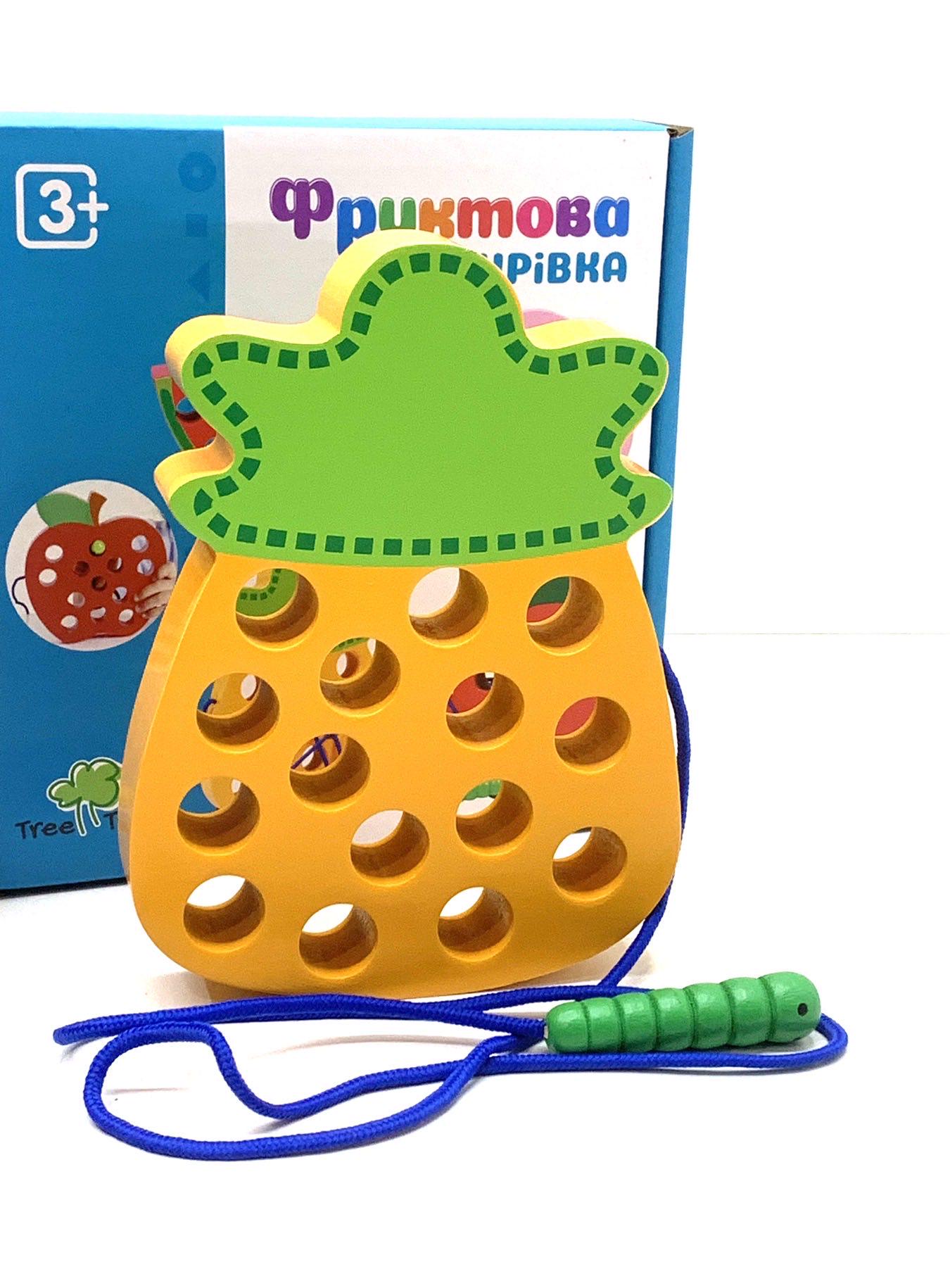 Деревянная игрушка TREE TOYS Шнуровка Ананас с гусеницей (MD 1228) - фото 1