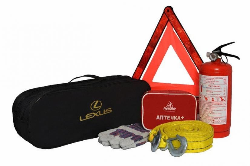 Набор автомобилиста Lexus аптечка/трос/огнетушитель 50х18х17 см Black (117958)