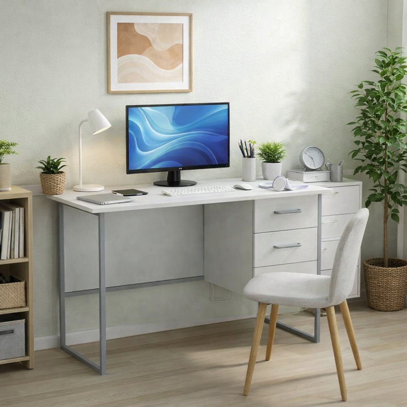 Стіл письмовий Garri металевий каркас 3 ящики 32 мм 76x140x60 см Сірий/Білий (FRD-101466)