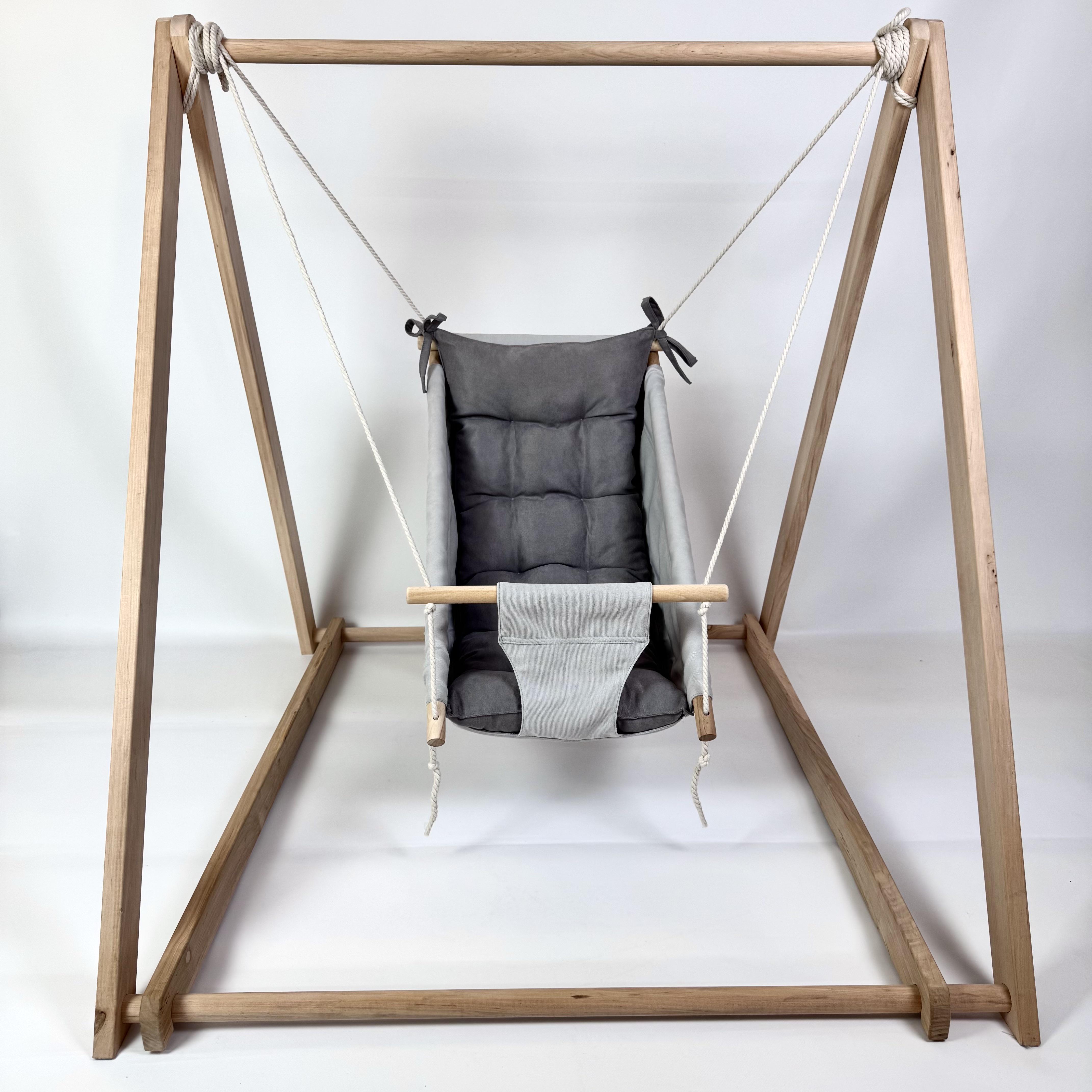 Комплект Деревянная опора и Колыханка из микровелюра Серый (gs-9032)