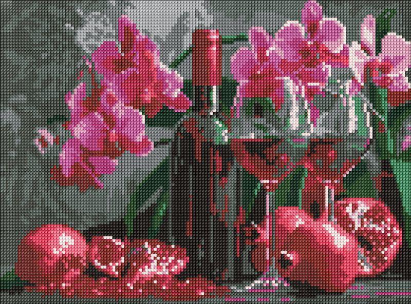 Алмазная мозаика Ideyka Вино и орхидеи 30x40 см (Id-AMO8118)