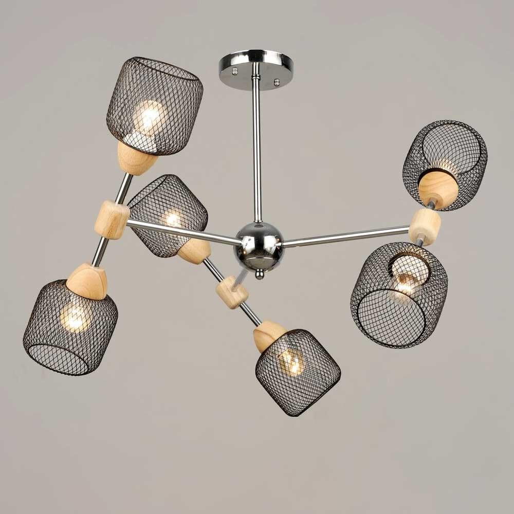 Люстра потолочная Light House SRS-20366/6 CH+WOOD Лофт плафон черный Хром/Дерево