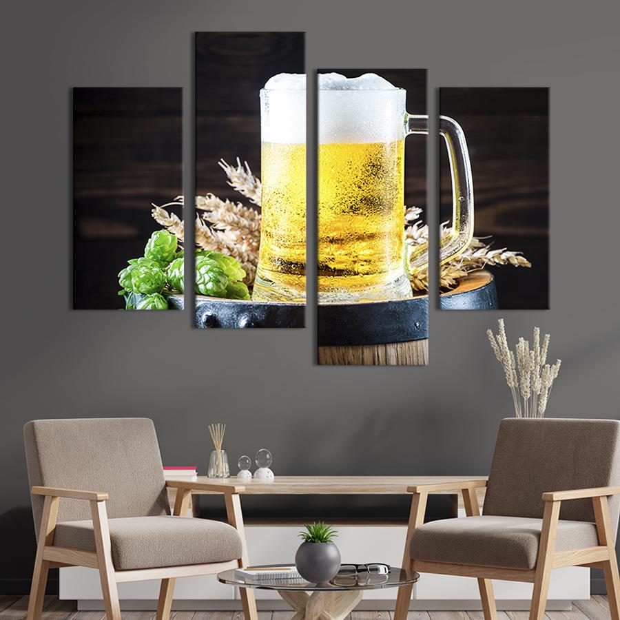 Картина модульная из 4 частей Свежее хмельное пиво L 129x90 см (2 M 89-42)