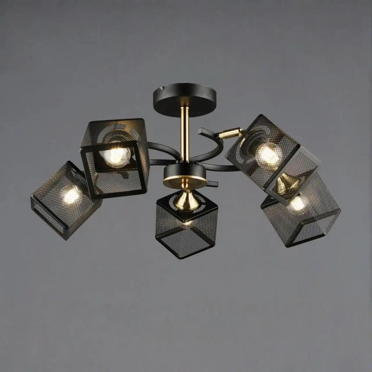 Люстра стельова Valeso N6606/5 на п'ять квадратних плафонів під лампу Е27 IP20 Чорний/Мідний (00000139937)
