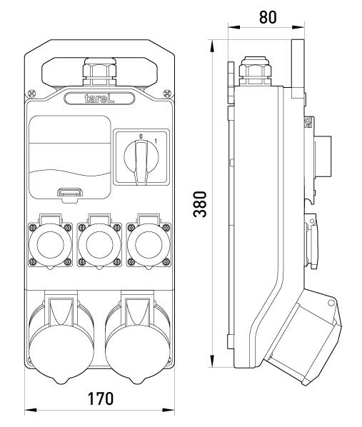 Набор монтажный E.NEXT окно 4 модуля выключатель 0-1 розетки 2x16A 400 В 3P+N+PE/3x16А 250 В 2P+PE (332) - фото 2